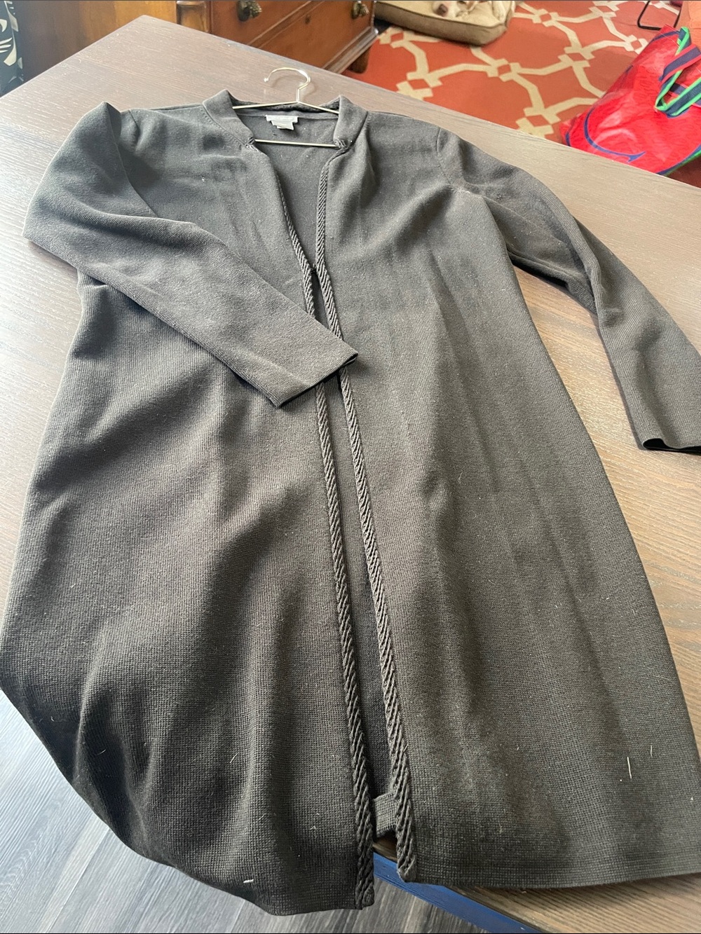 Ann Taylor Black Open-Front Cardigan with Braided Trim